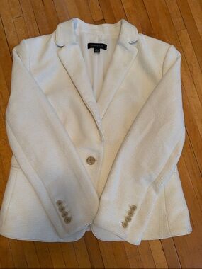 Ann Taylor Off-White Textured Knit Single-Button Blazer